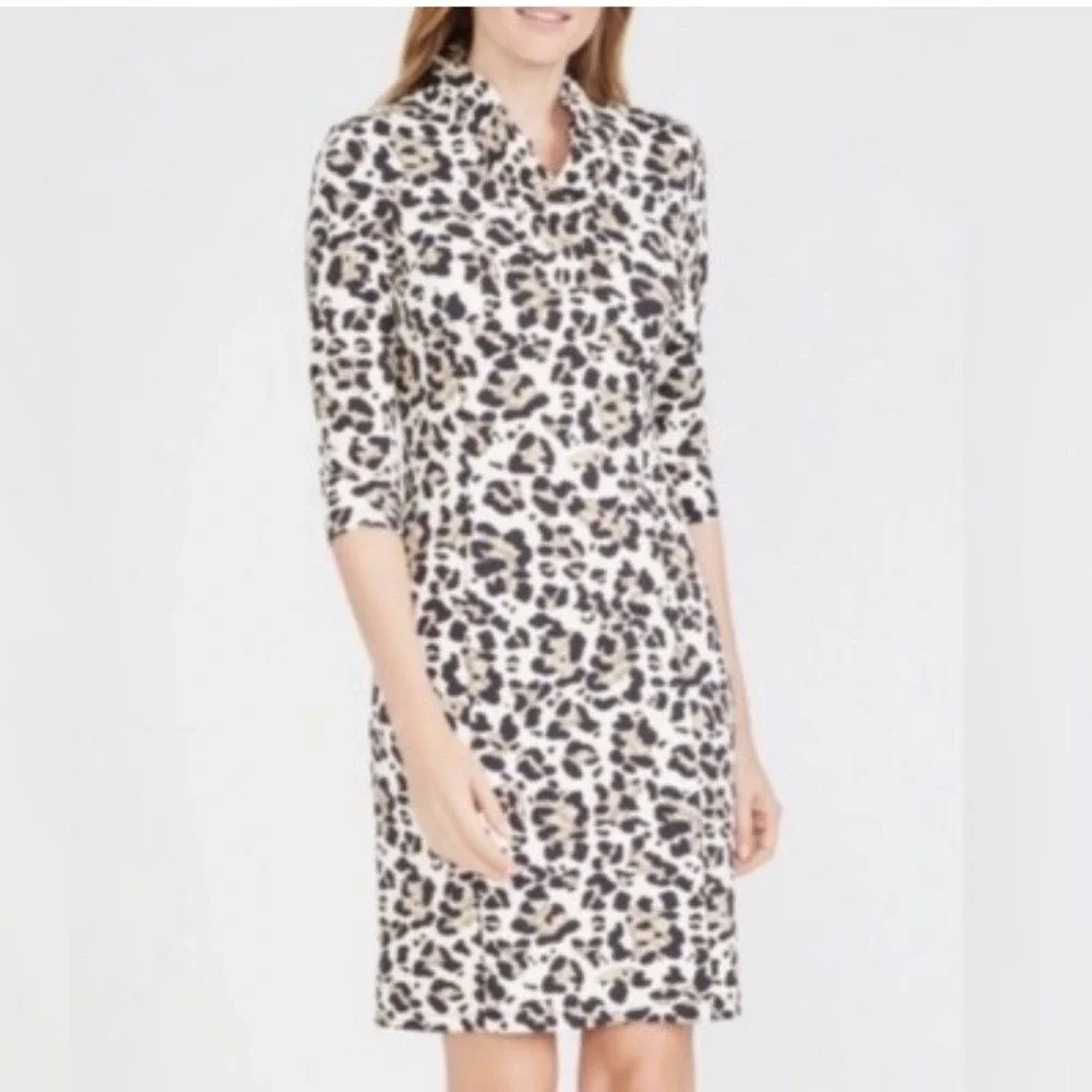 J. McLaughlin Terin Leopard Dress Ruffle Neck Size Large